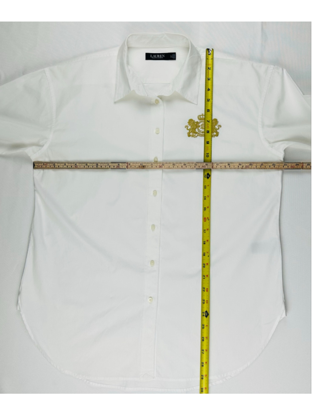 Lauren Ralph Lauren Women’s L White Cotton Shirt Gold Crest Logo Buttons - Picture 4 of 13